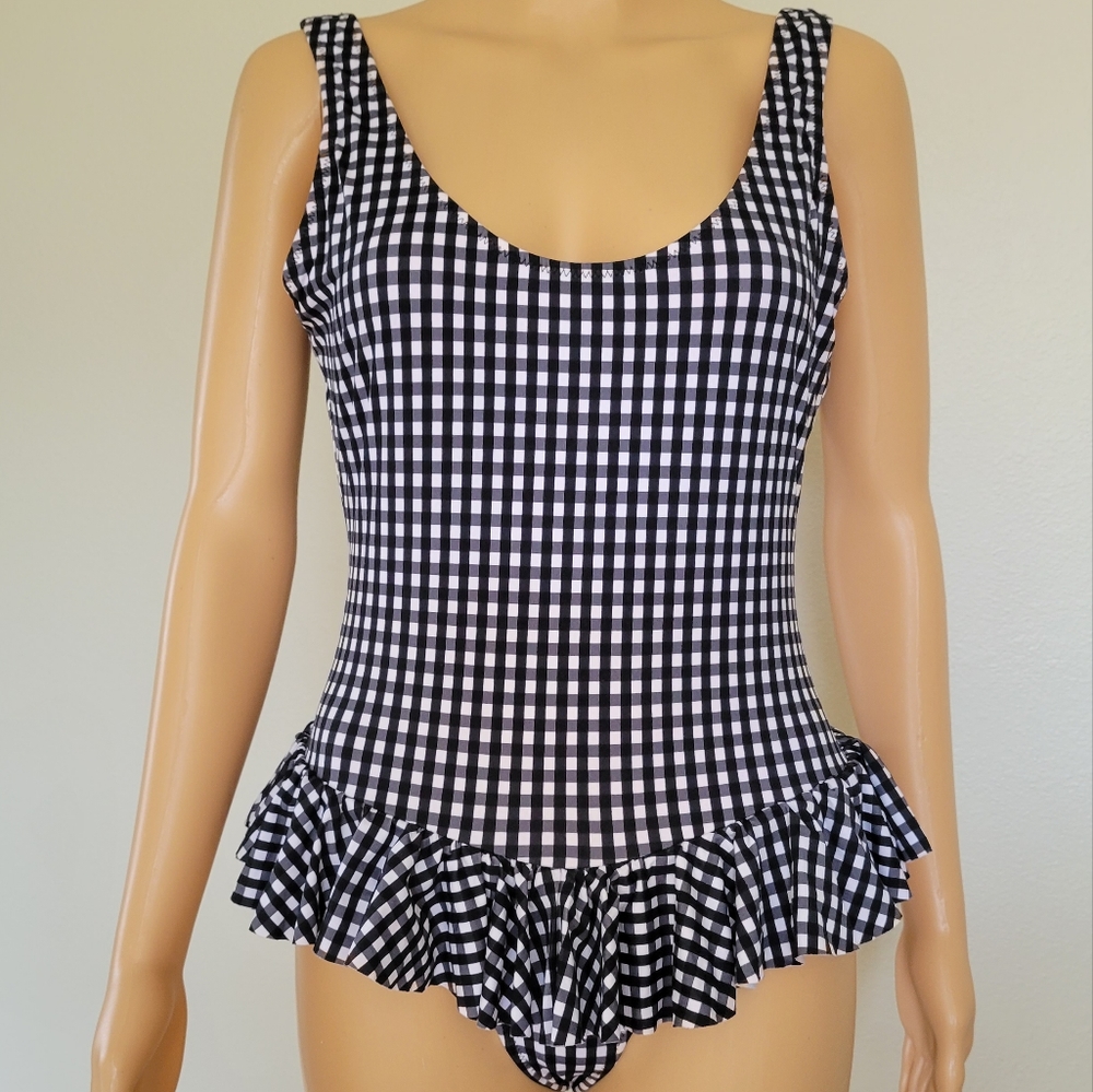 Caroline Constas Black and White Gingham One-Piece Swimsuit